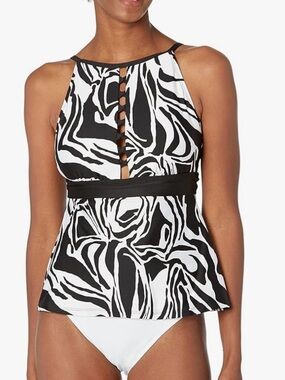 24th & Ocean Strappy High Neck Trankini Swim Top Sz XL Zebra Modest